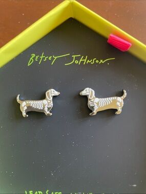 Betsey Johnson Silver-tone Dachshund Skeleton Stud Earrings